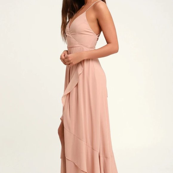 Brand New Lulus In Love Forever Light Blush Lace-Up High-Low Maxi Dress - Picture 2 of 6